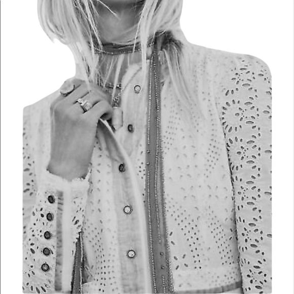 Zara Studio Floral Eyelet Embroidered Velvet Trim Cropped Light Jacket - Picture 3 of 7